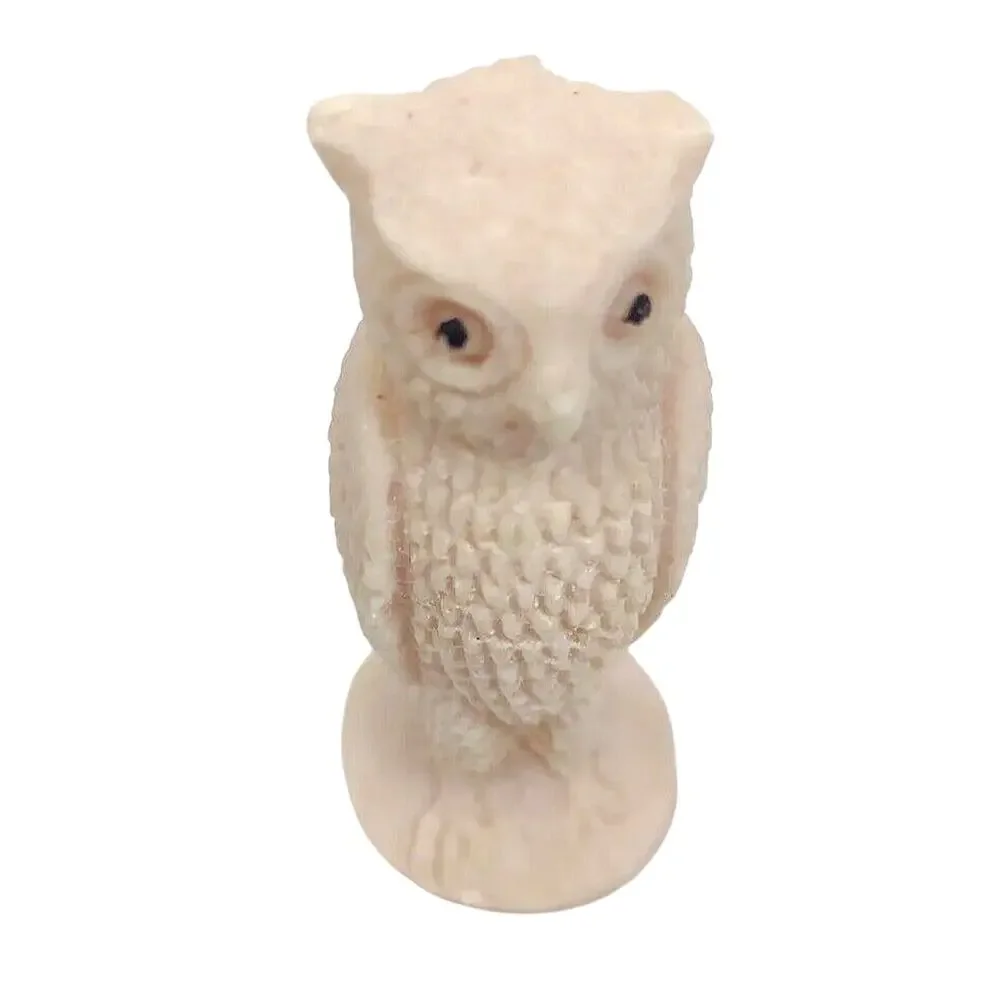 Sand Quartz Owl Figurine Pink w Dark Eyes 3
